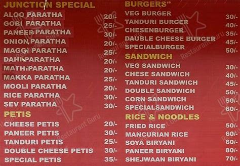 paratha junction menu